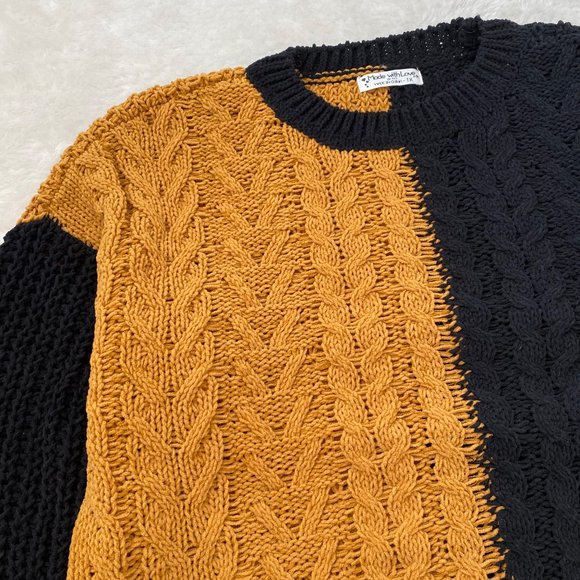 Made with Love Women's Chunky knit Two-Tone Sweater, Yellow/Black, Size 1X - Picture 6 of 7